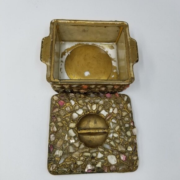 Moroccan Wedding Jewelry Box Inlaid Semi-Precious Stones Gems Gold 2.5" - Picture 7 of 10